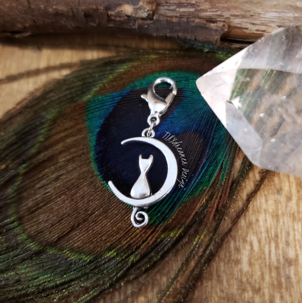 Cat Moon Charm For Cat Charm Bracelet Celestial Zipper Occult Witchy Bag Clip 8$